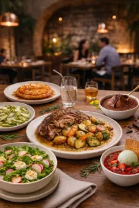 Plats du menu du restaurant La Cour à Paris, cuisine de saison et présentation soignée