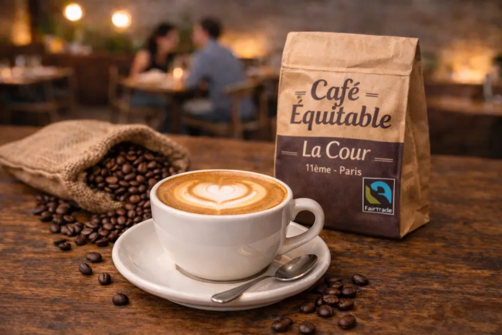 Sachet de café bio équitable La Cour présenté en conditionnement naturel
