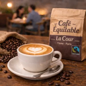Sachet de café bio équitable La Cour présenté en conditionnement naturel
