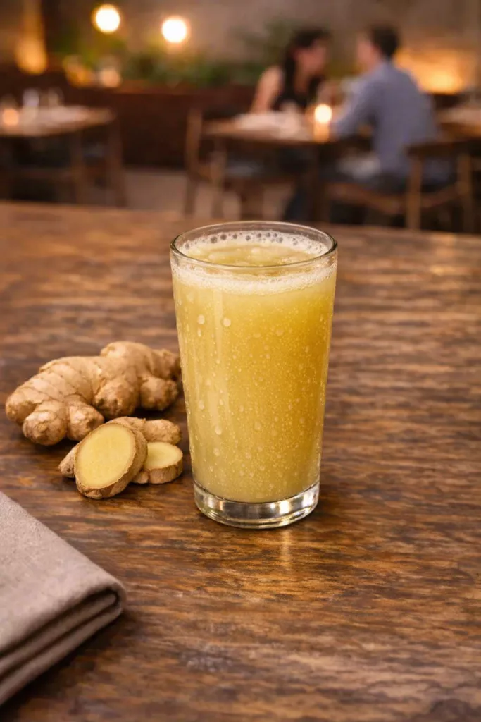 Verre de jus de gingembre La Cour, boisson bio et locale