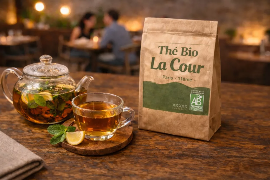 Sachet de thé bio équitable présenté en conditionnement naturel