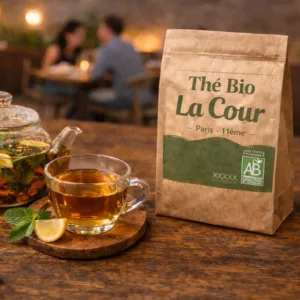 Sachet de thé bio équitable présenté en conditionnement naturel
